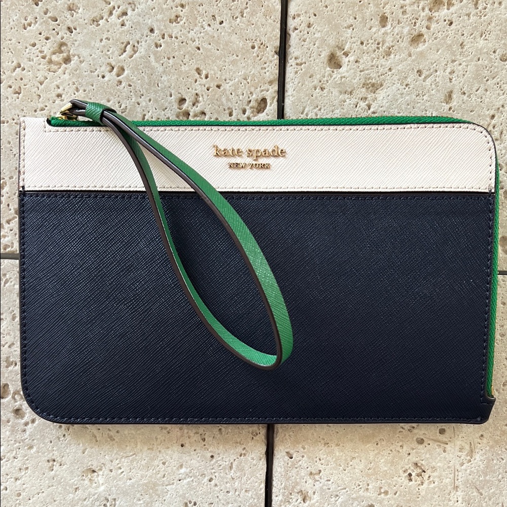 Kate Spade Staci Colorblock Wristlet -Navy, Cream & Green